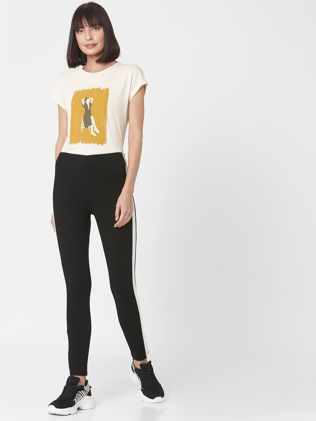 Black High Rise Tape Detail Leggings