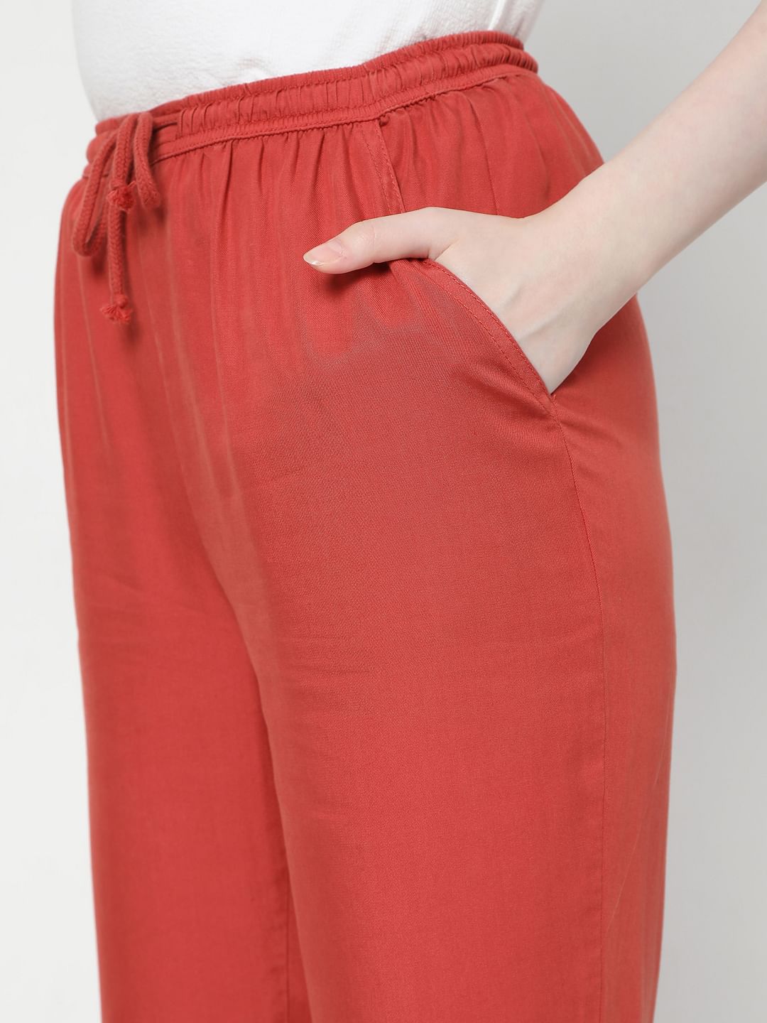 Red Mid Rise Joggers