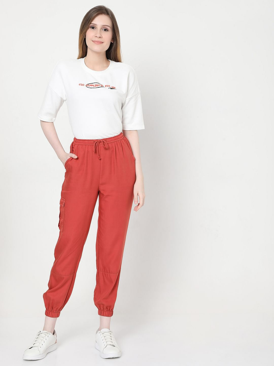 Red Mid Rise Joggers