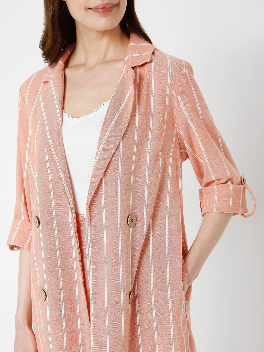 Peach Striped Co-Ord Set Blazer