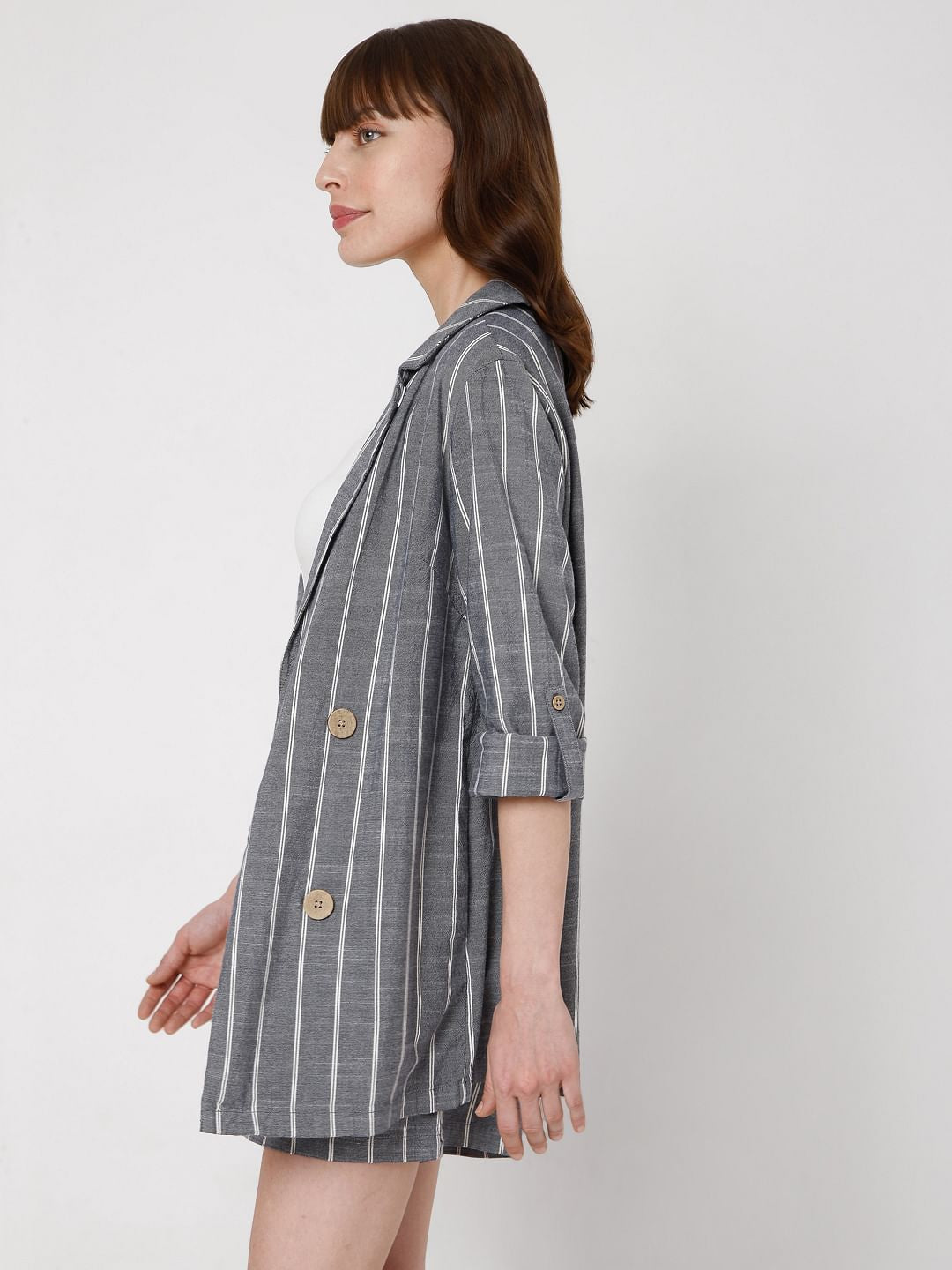 Blue Vertical Striped Co-Ord Set Blazer