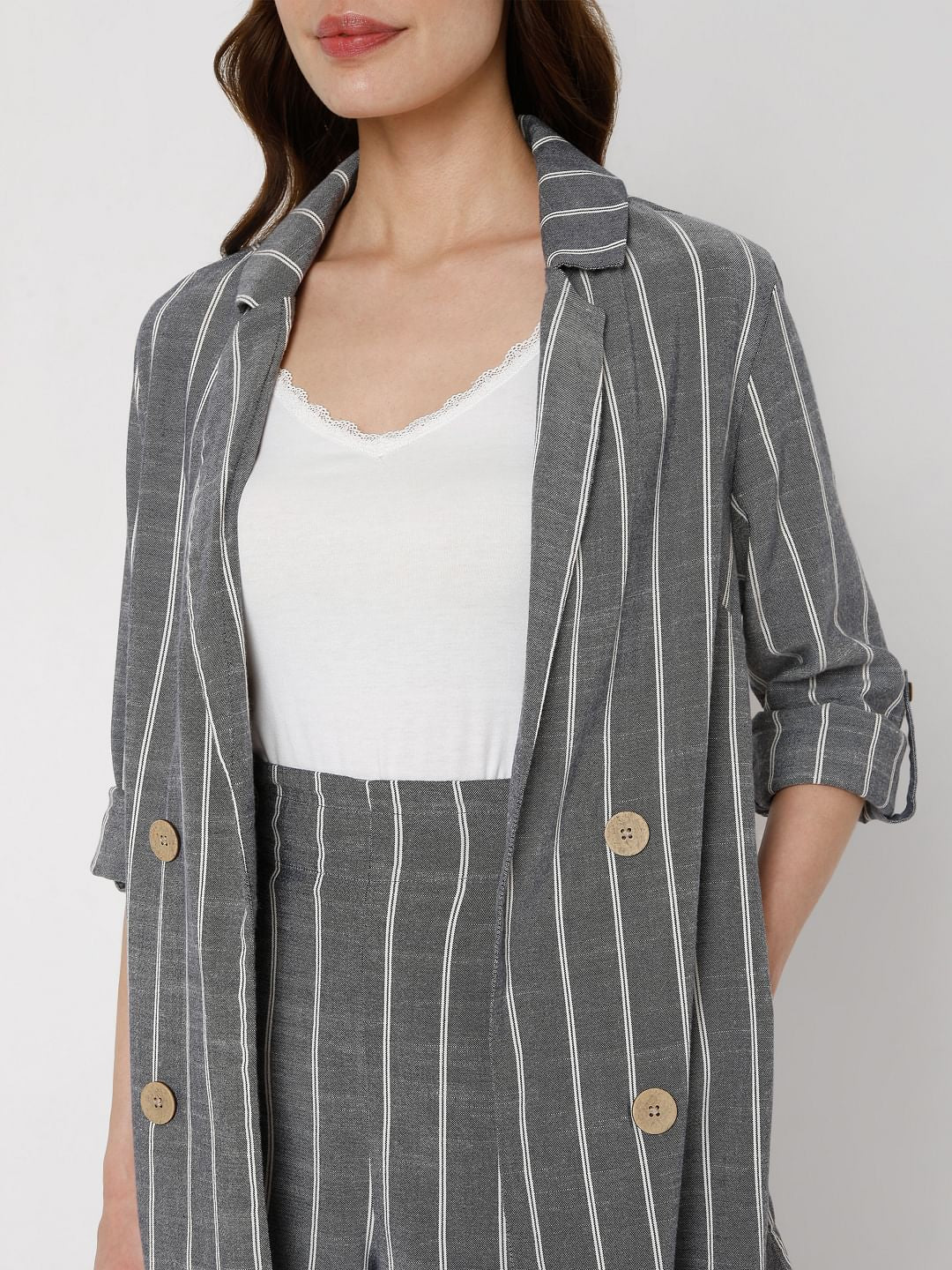 Blue Vertical Striped Co-Ord Set Blazer