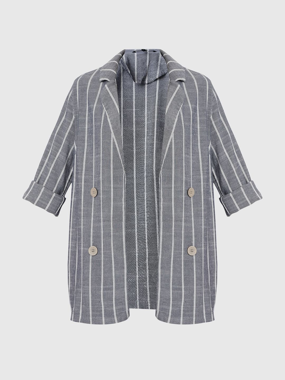 Blue Vertical Striped Co-Ord Set Blazer