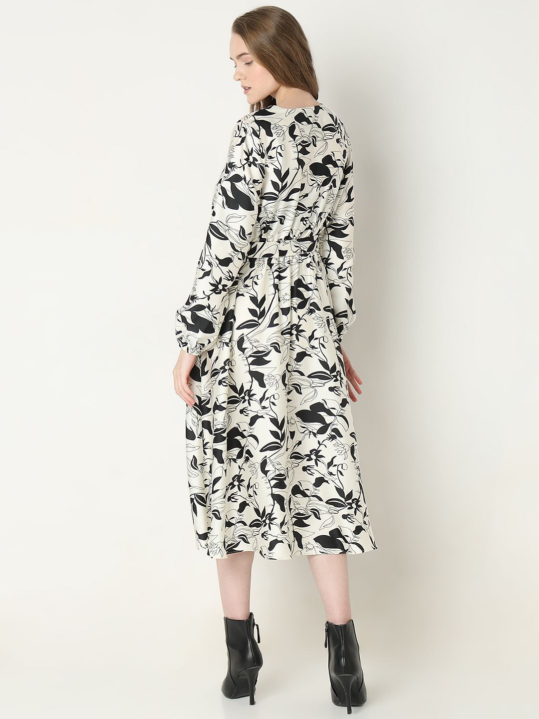 White Floral Wrap Midi Dress