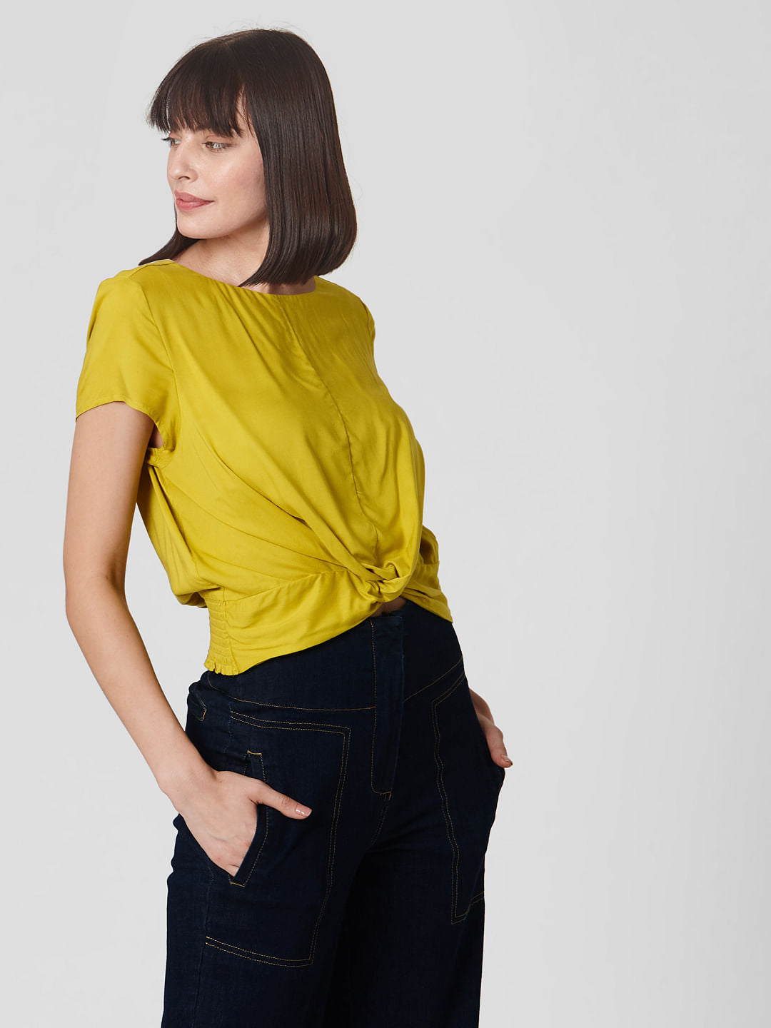 Mustard Front Twist Top