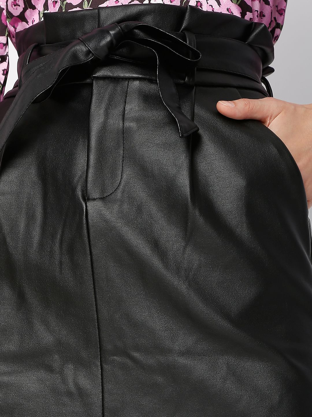 Black High Rise Paperbag Waist Skirt