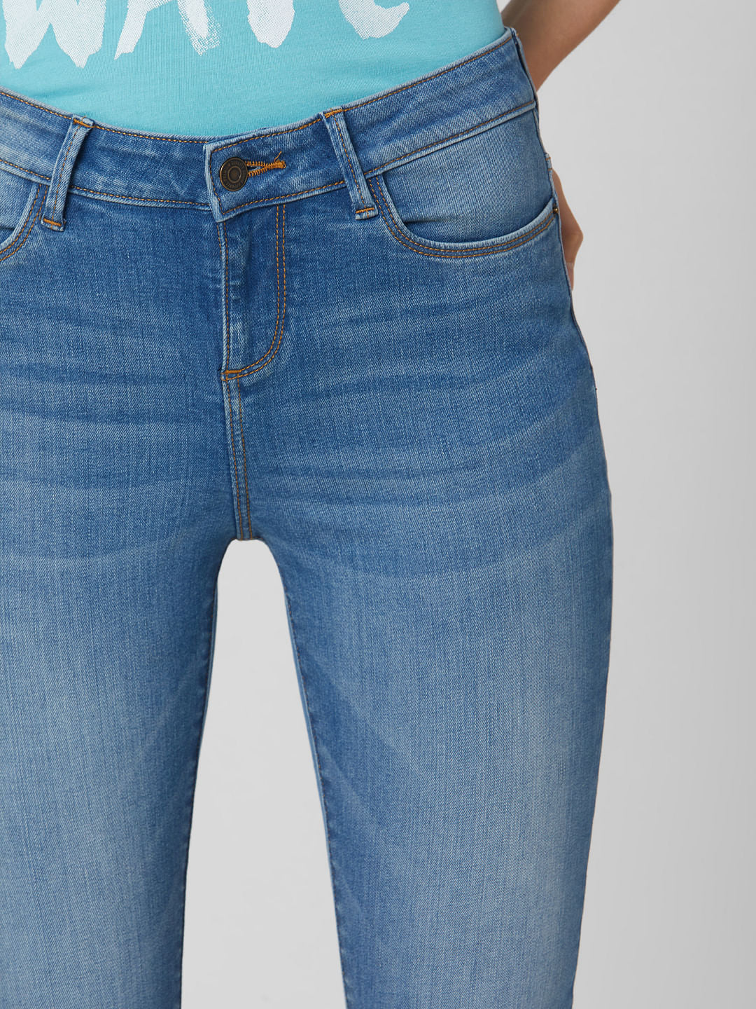 Blue Mid Rise Skinny Jeans
