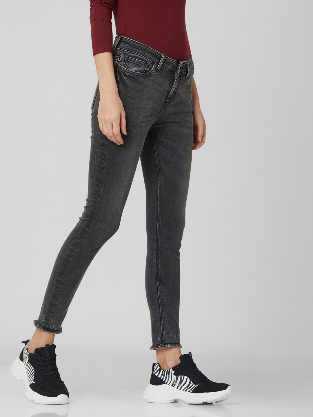 Black Mid Rise Washed Skinny Jeans
