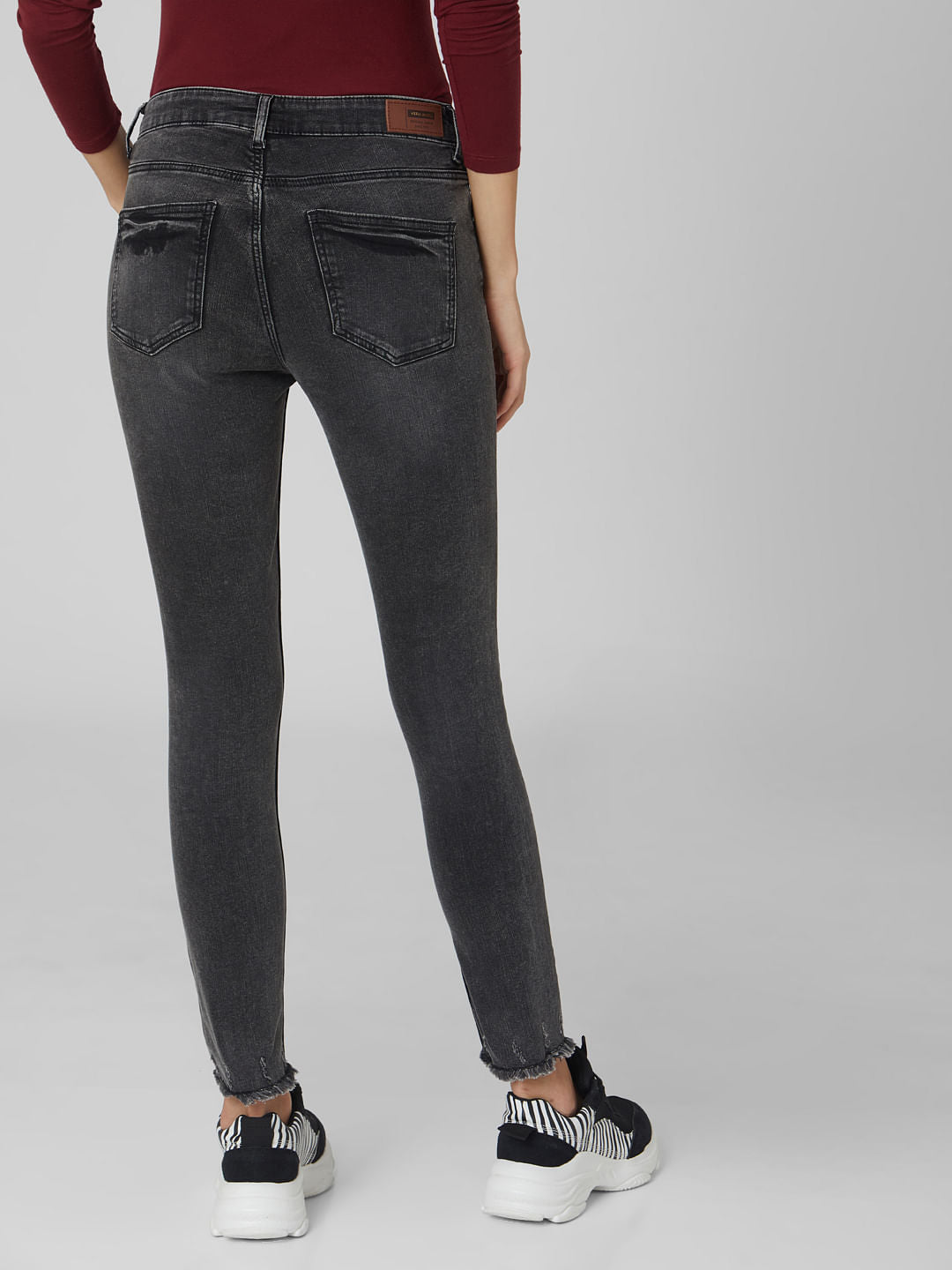Black Mid Rise Washed Skinny Jeans