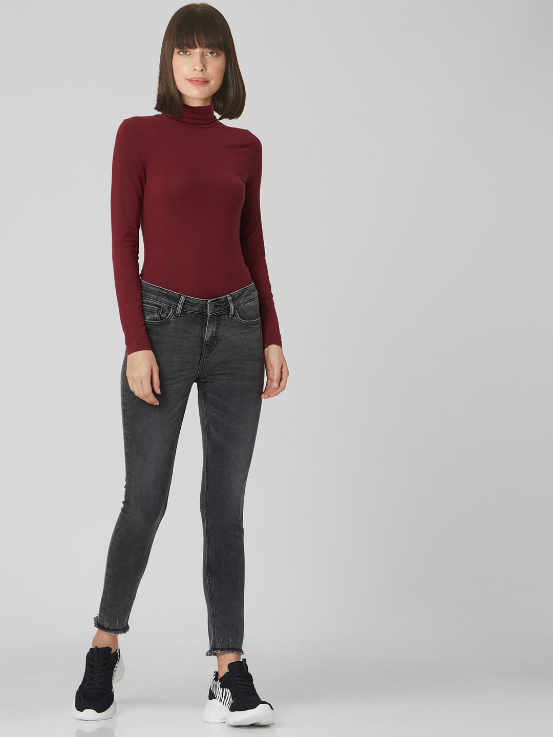 Black Mid Rise Washed Skinny Jeans