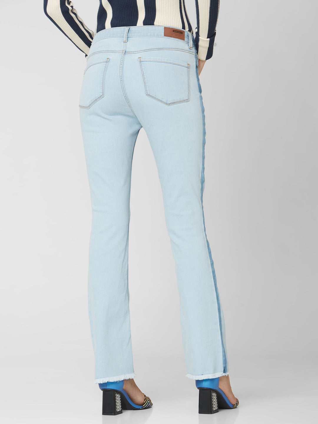 Light Blue Mid Rise Tape Detail Bootcut Jeans