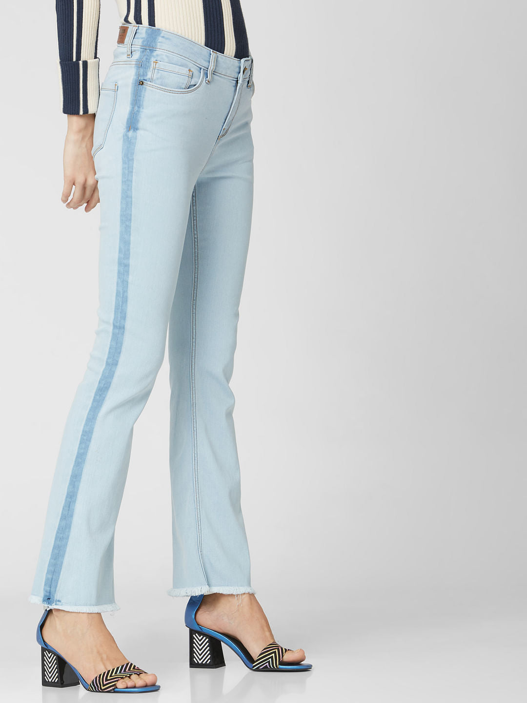 Light Blue Mid Rise Tape Detail Bootcut Jeans
