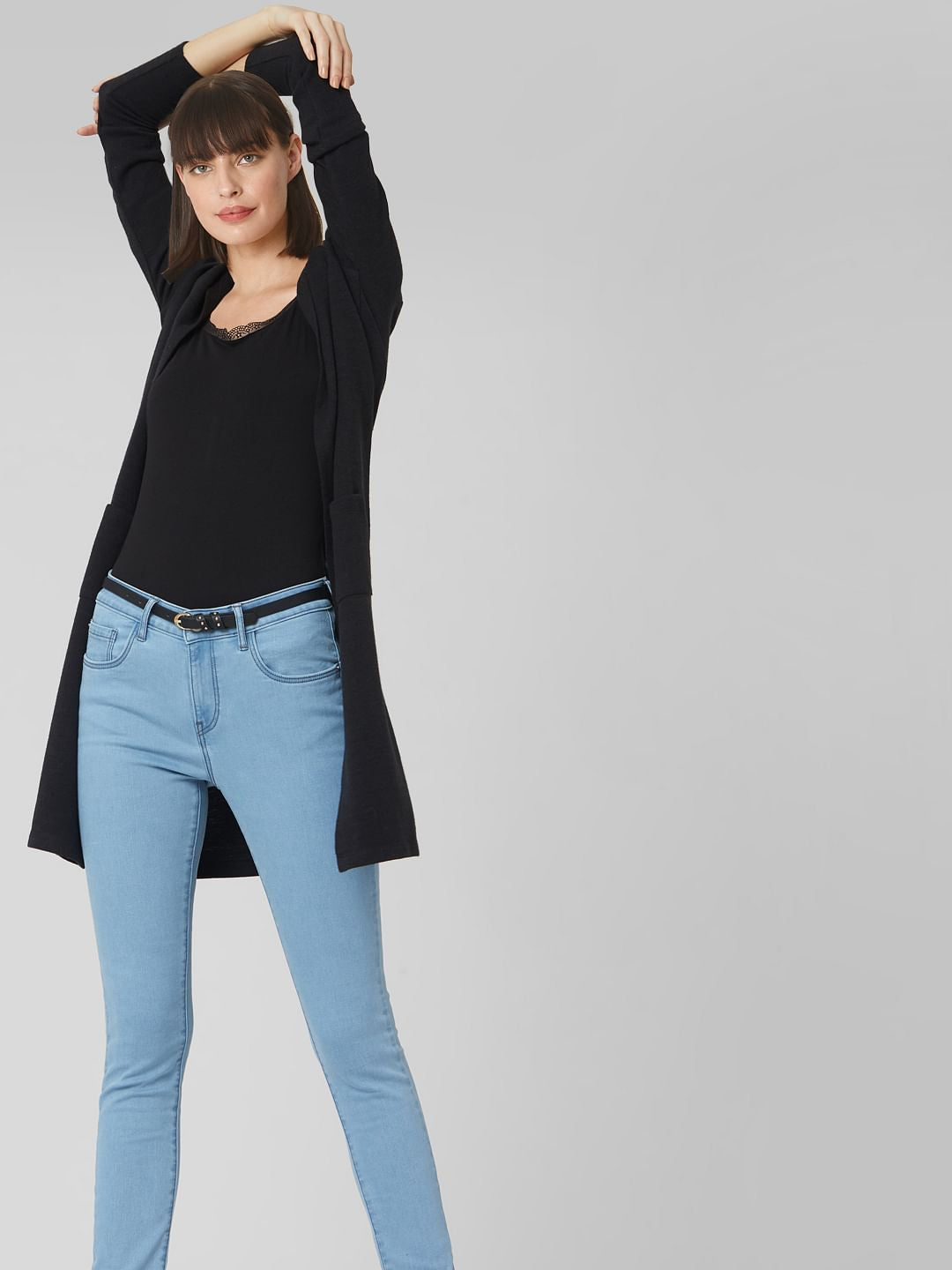Blue Mid Rise Push Up Skinny Jeans