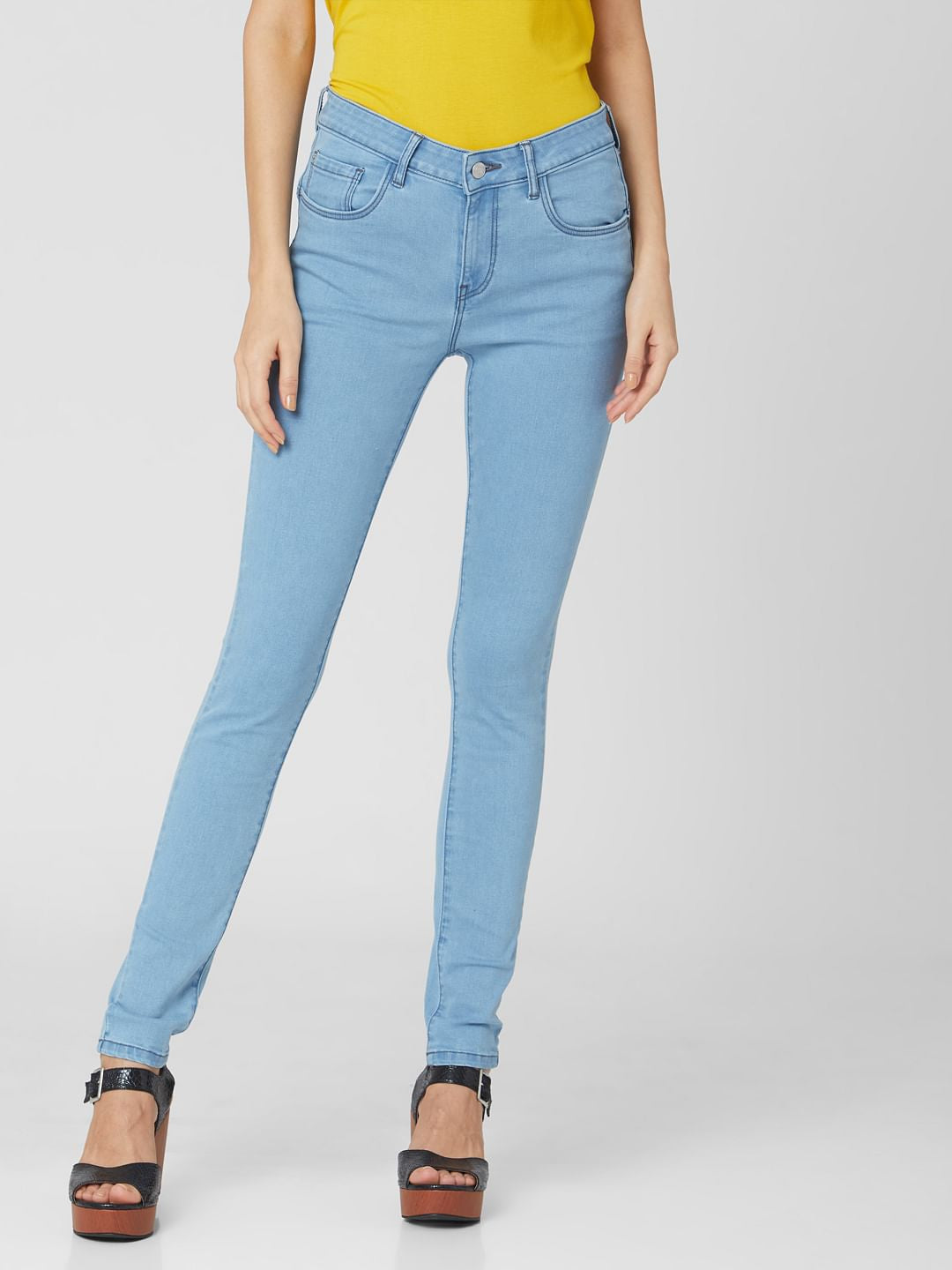 Blue Mid Rise Push Up Skinny Jeans