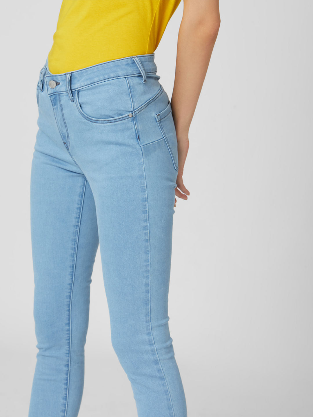 Blue Mid Rise Push Up Skinny Jeans