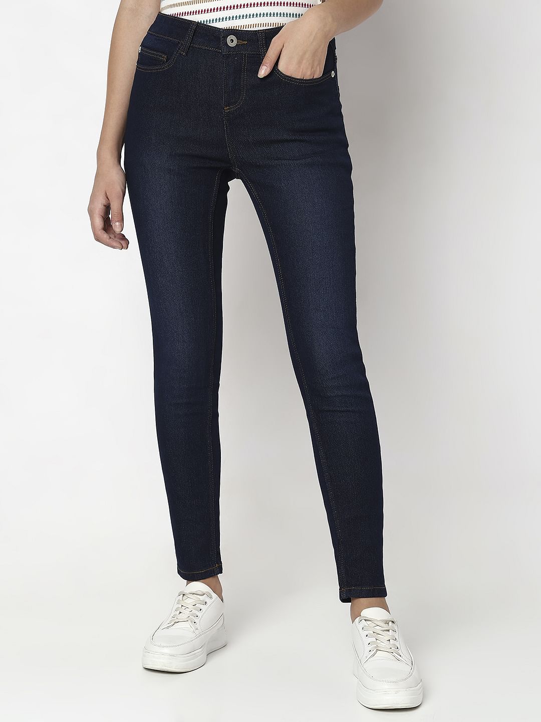 Dark Blue Mid Rise Wendy Skinny Fit Jeans