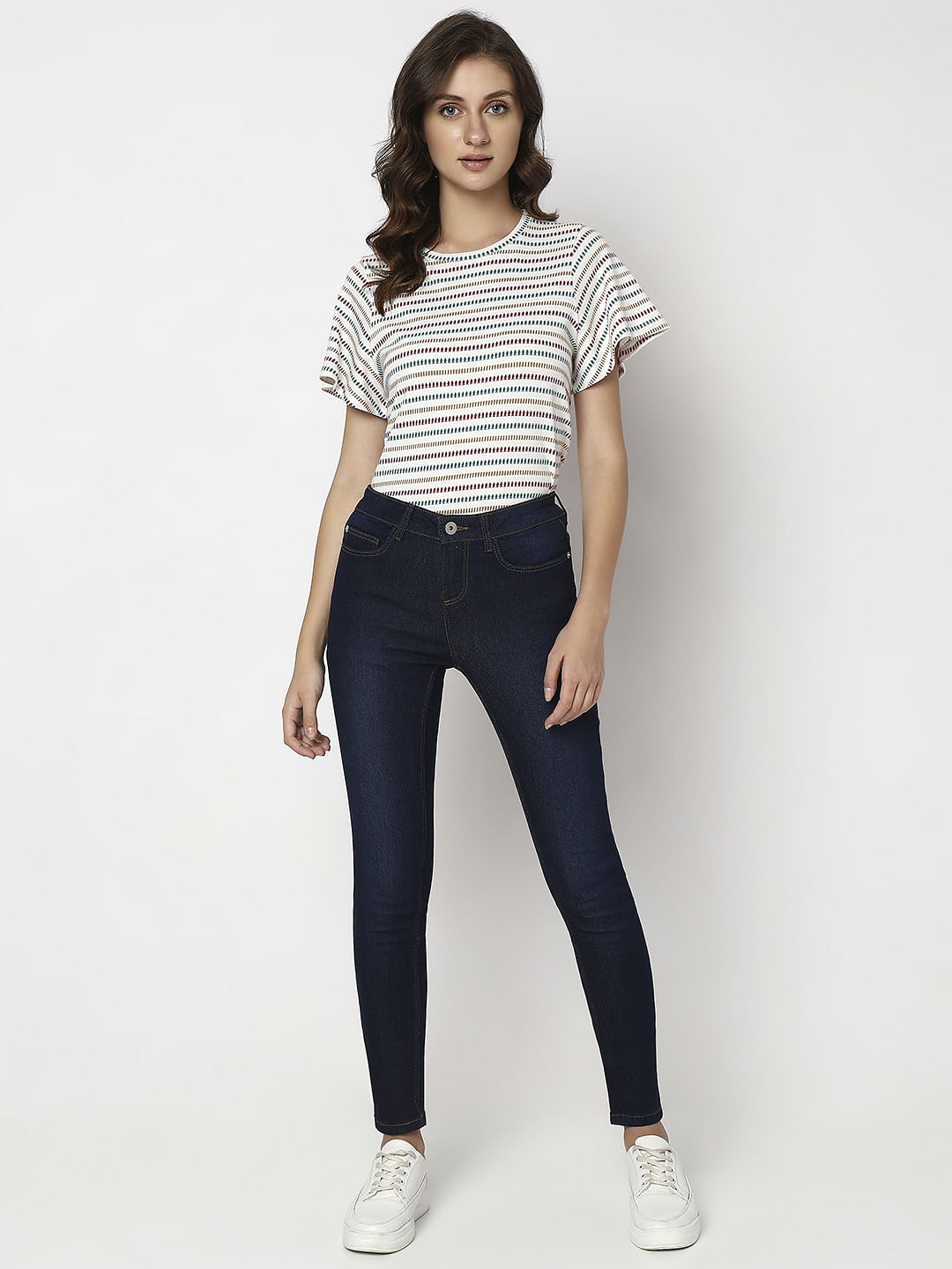Dark Blue Mid Rise Wendy Skinny Fit Jeans