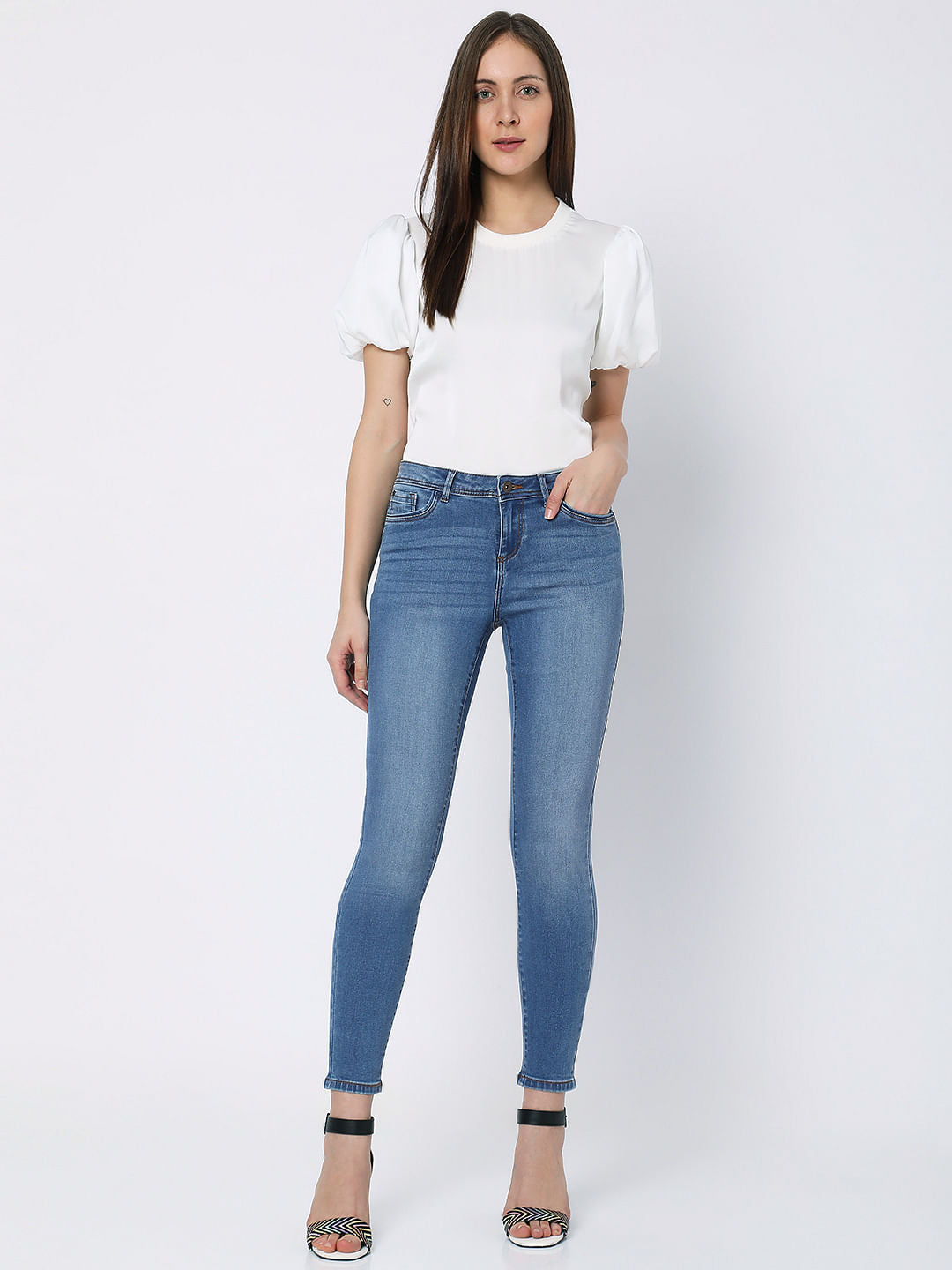 Blue Mid Rise Washed Wendy Skinny Jeans