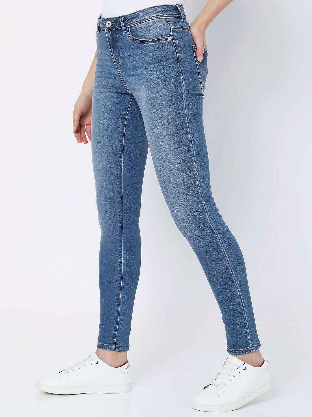 Blue Mid Rise Washed Wendy Skinny Jeans