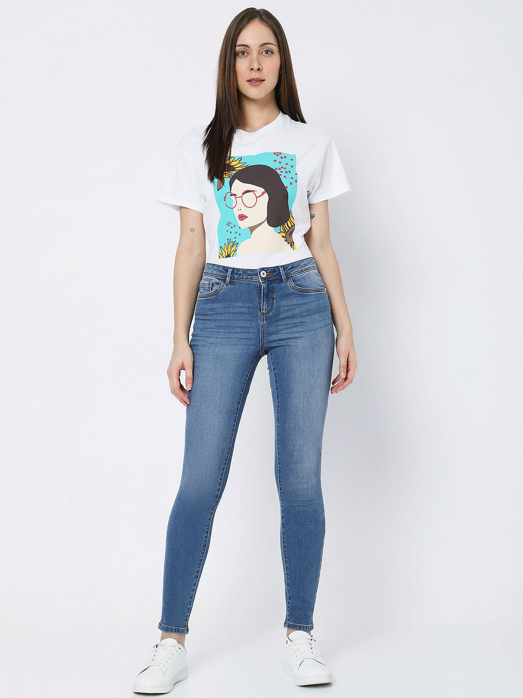 Blue Mid Rise Washed Wendy Skinny Jeans