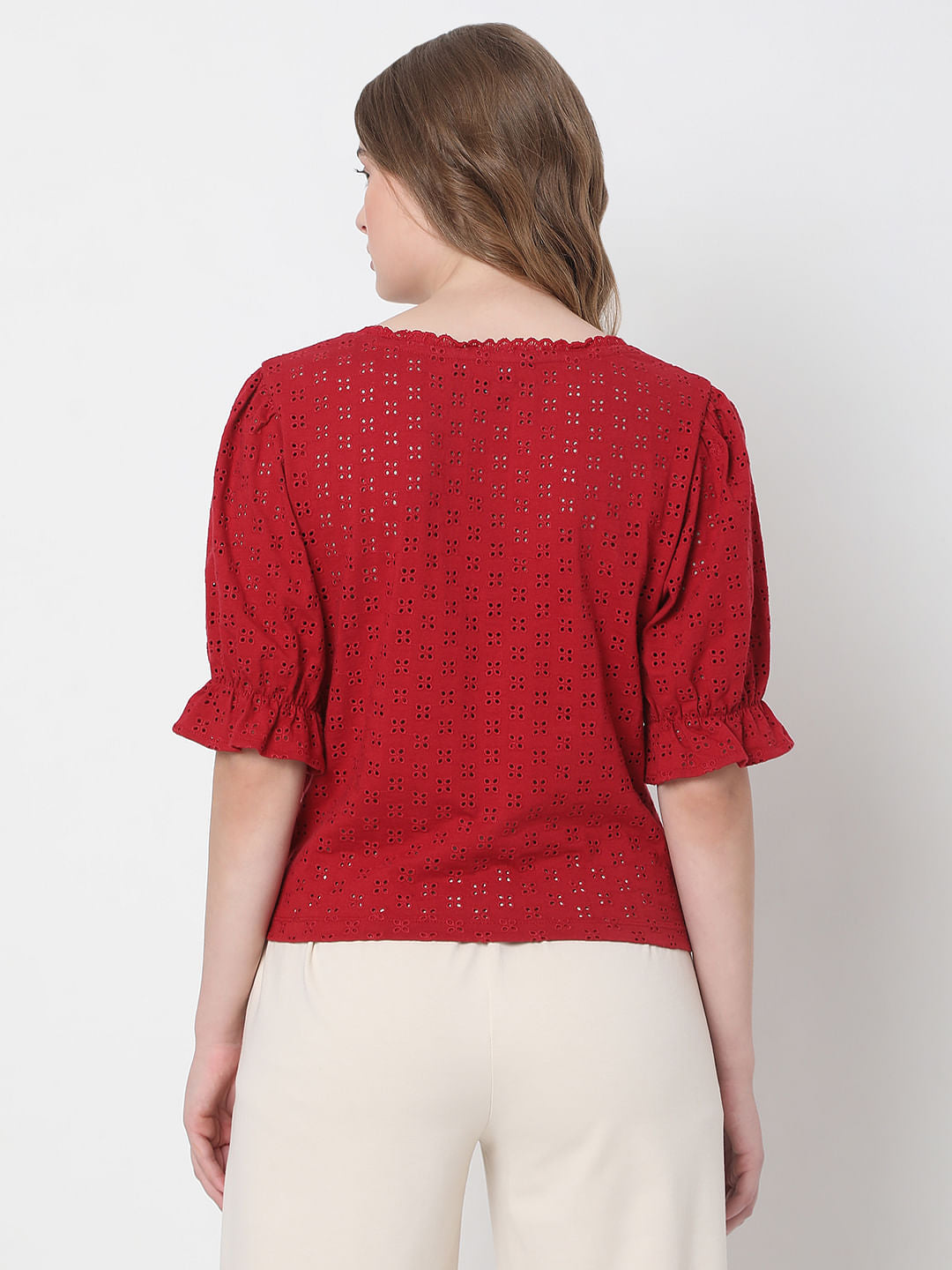 Red Schiffli Top