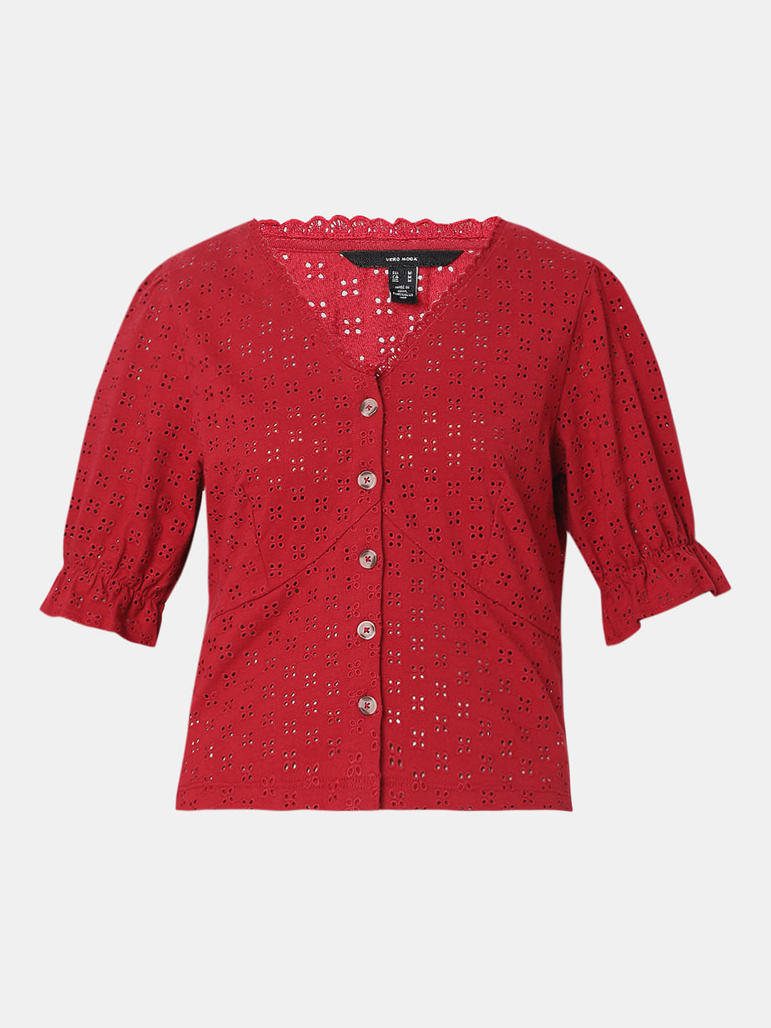 Red Schiffli Top