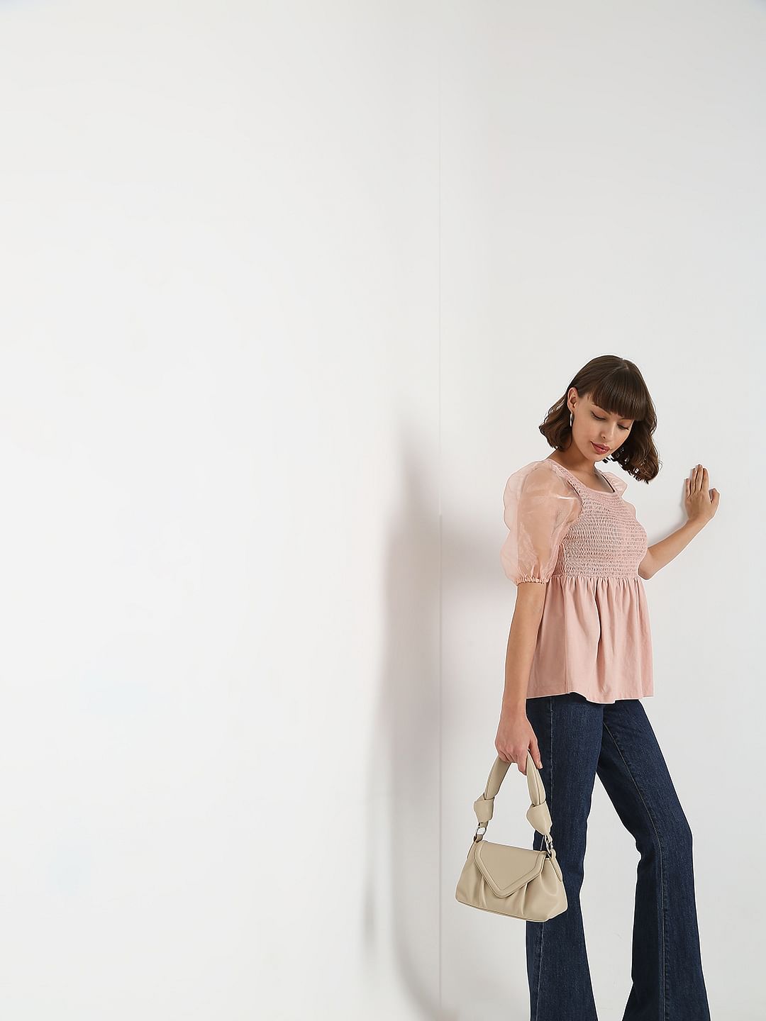 Pink Organza Sleeves Top