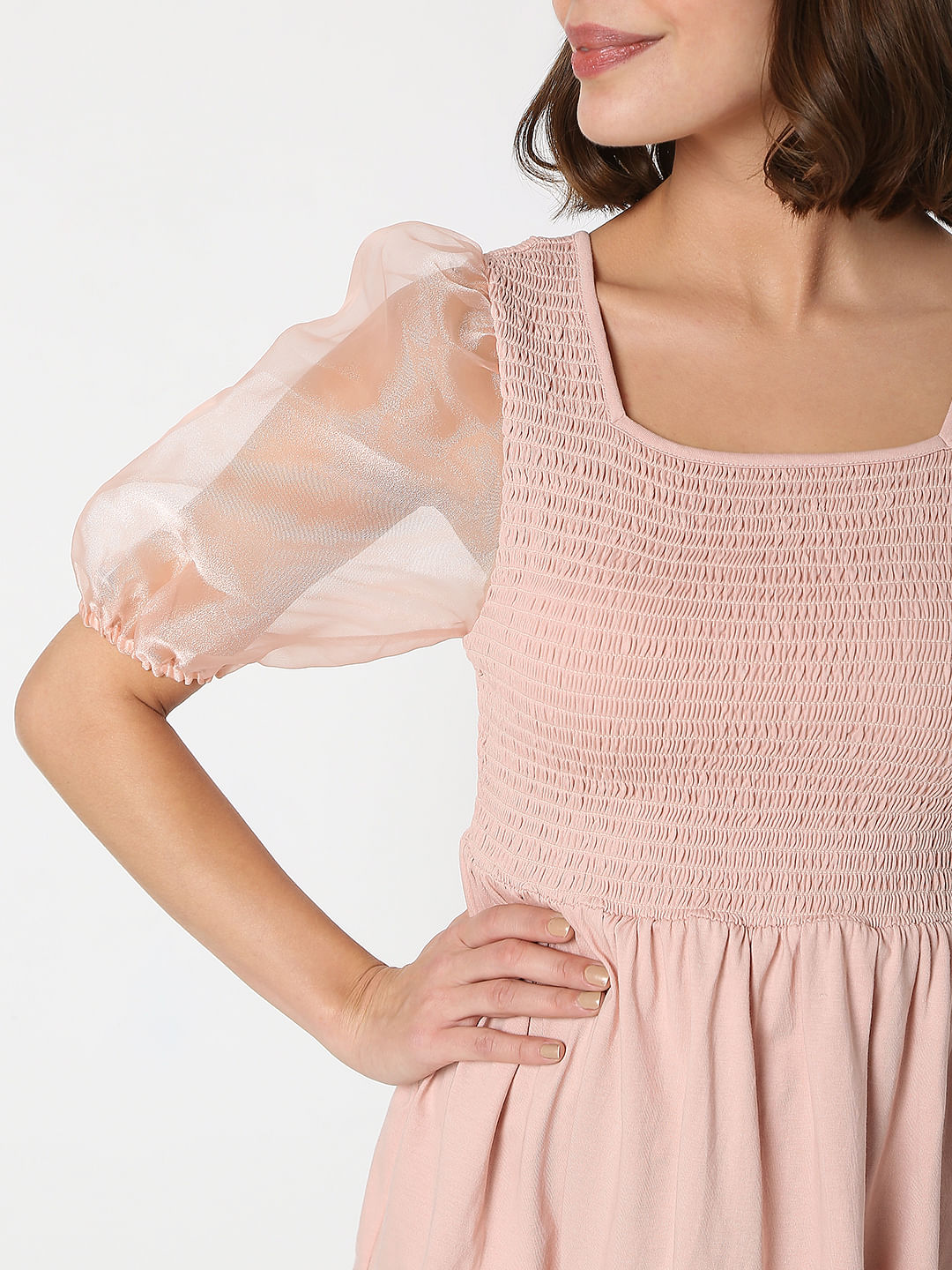 Pink Organza Sleeves Top