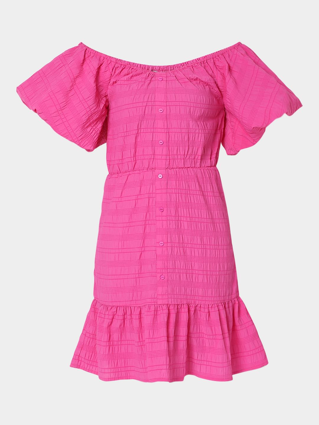 Pink Textured Off-Shoulder Dress