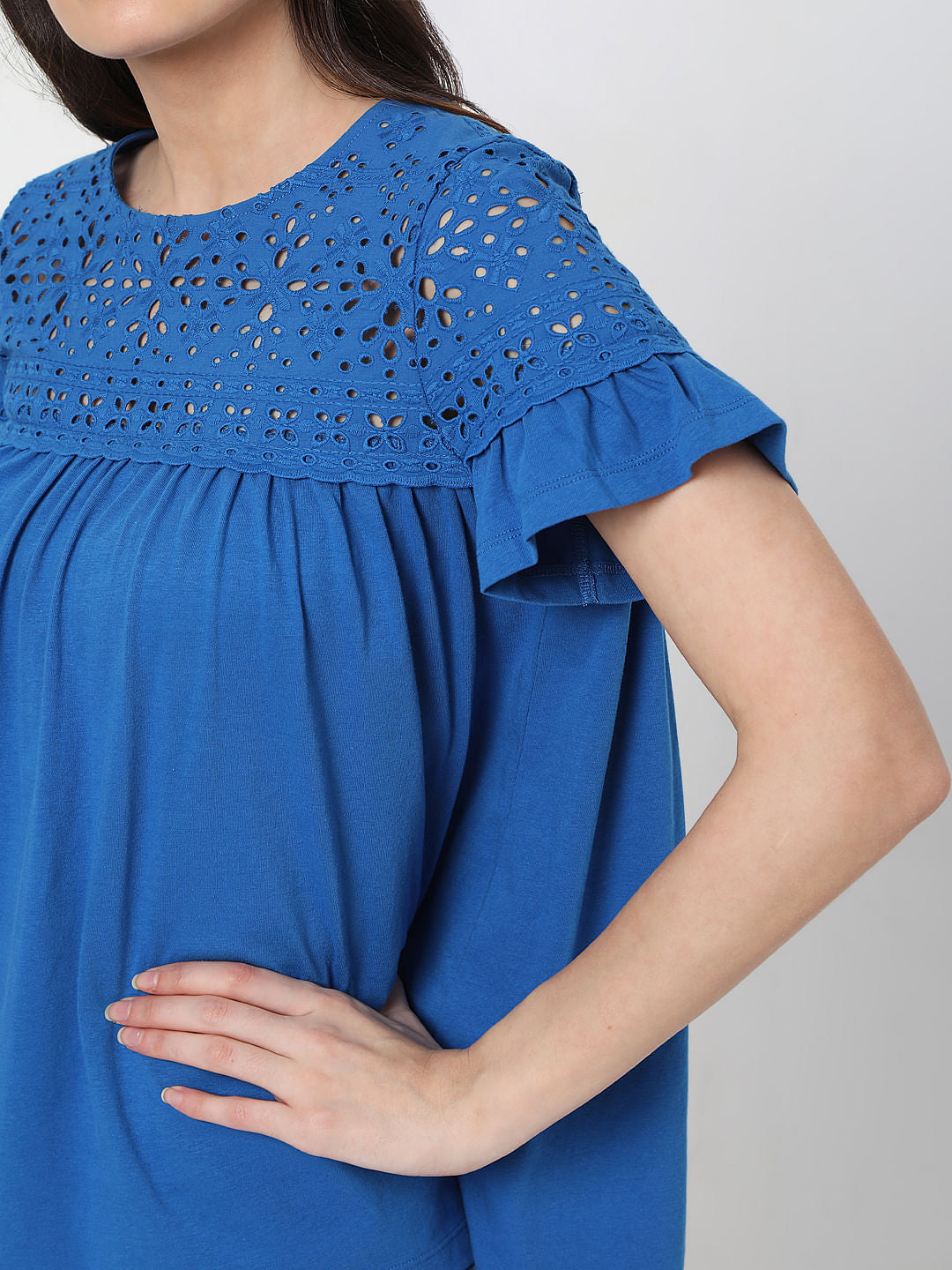 Blue Schiffli Embroidered Top