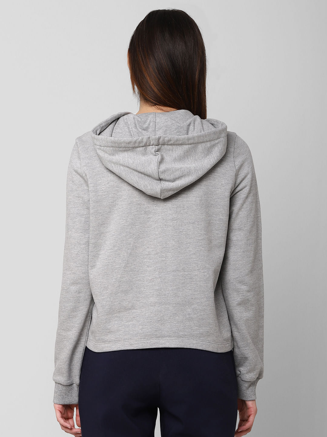 Grey Text Print Hooded Sweatshirt