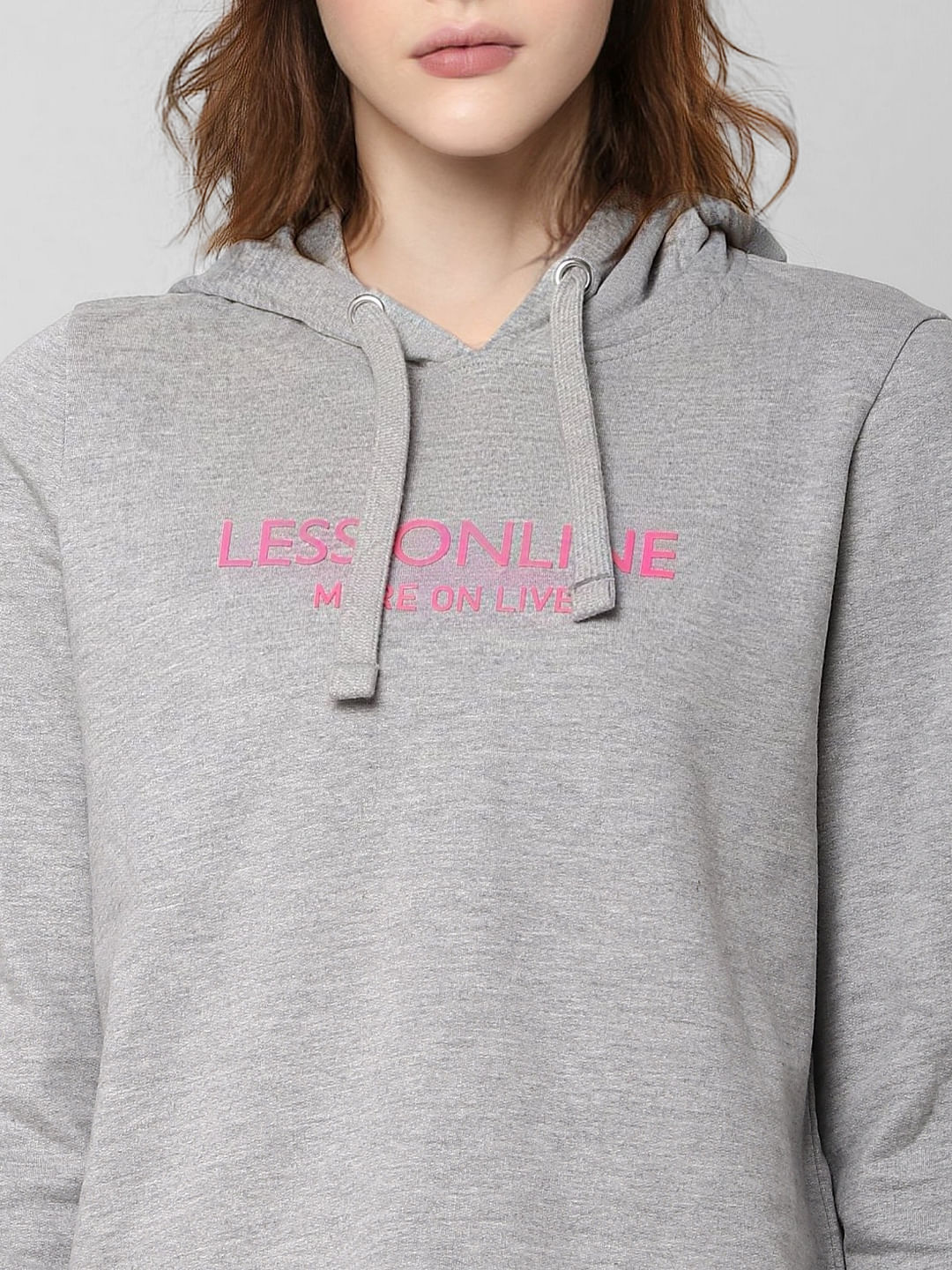 Grey Text Print Hooded Sweatshirt