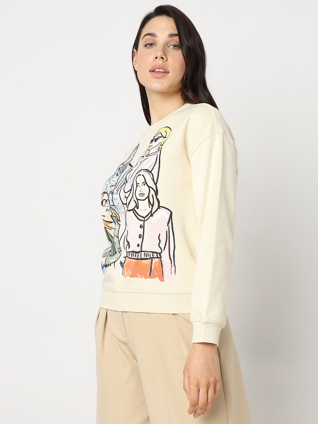 Light Beige Graphic Printed Sweatshirt