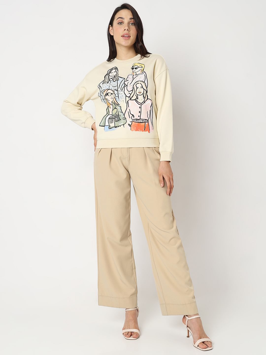 Light Beige Graphic Printed Sweatshirt