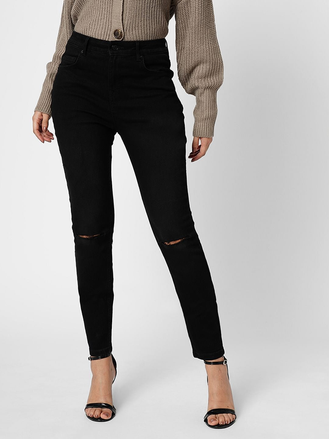 I.Scenery By Vero Moda Black High Rise Ripped Wendy Skinny Jeans