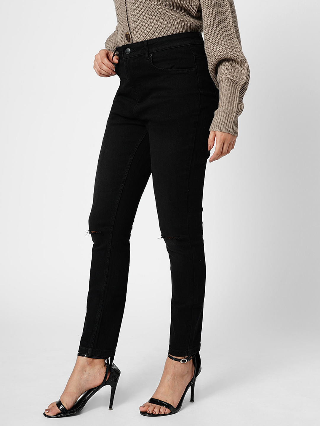 I.Scenery By Vero Moda Black High Rise Ripped Wendy Skinny Jeans