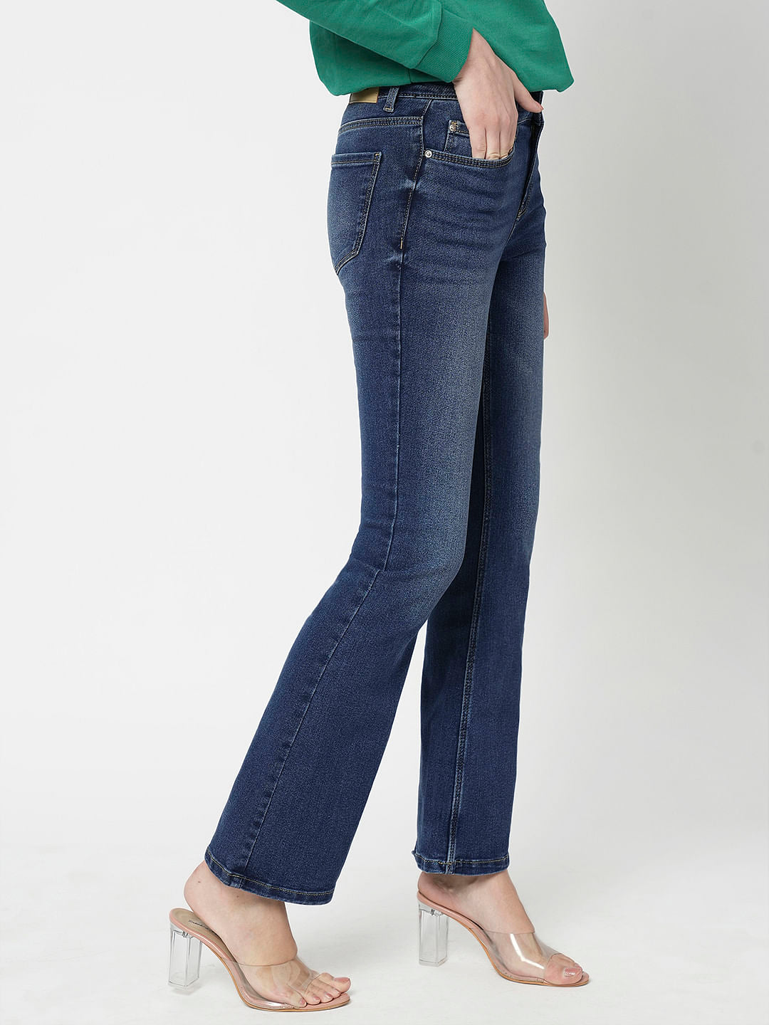 I.Scenery By Vero Moda Blue Mid Rise Bootcut Jeans