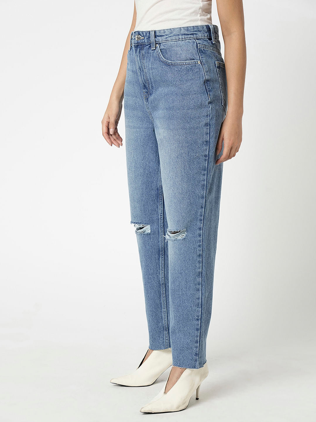 I.Scenery By Vero Moda Blue High Rise Distressed Mom Fit Jeans