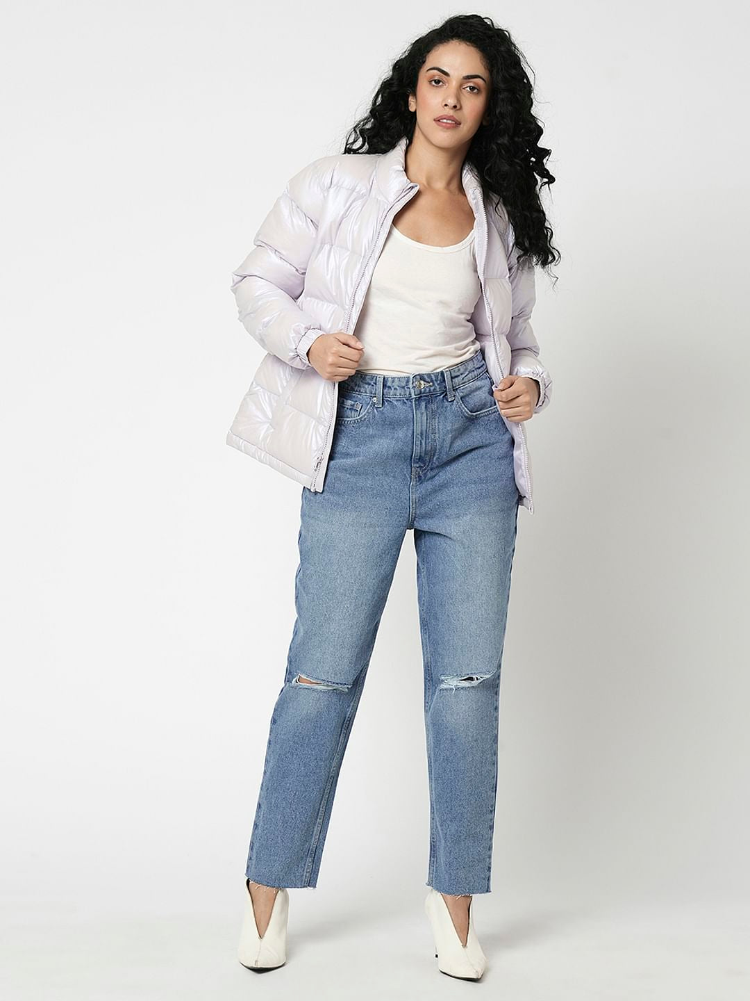 I.Scenery By Vero Moda Blue High Rise Distressed Mom Fit Jeans