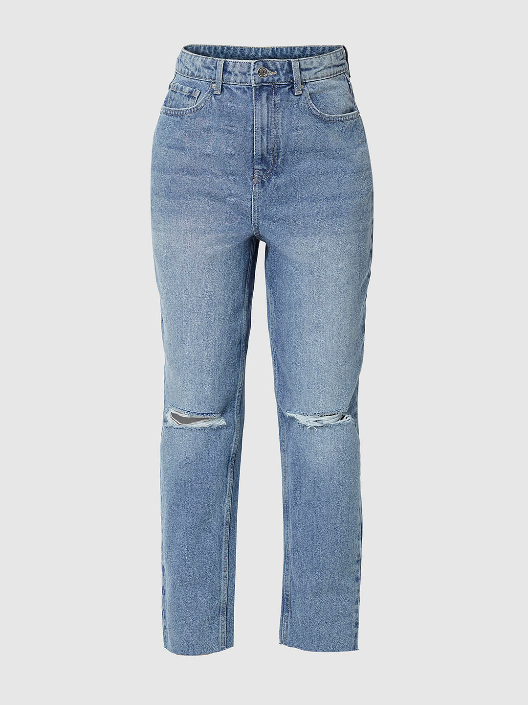I.Scenery By Vero Moda Blue High Rise Distressed Mom Fit Jeans