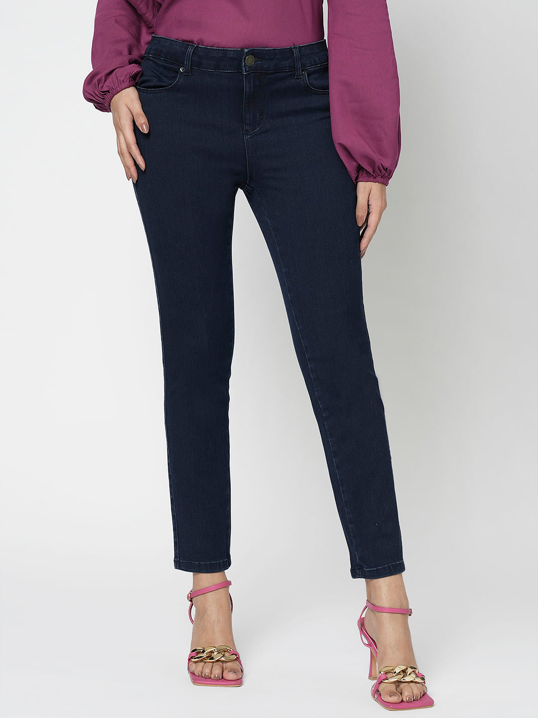 I.Scenery By Vero Moda Dark Blue Mid Rise Skinny Jeggings