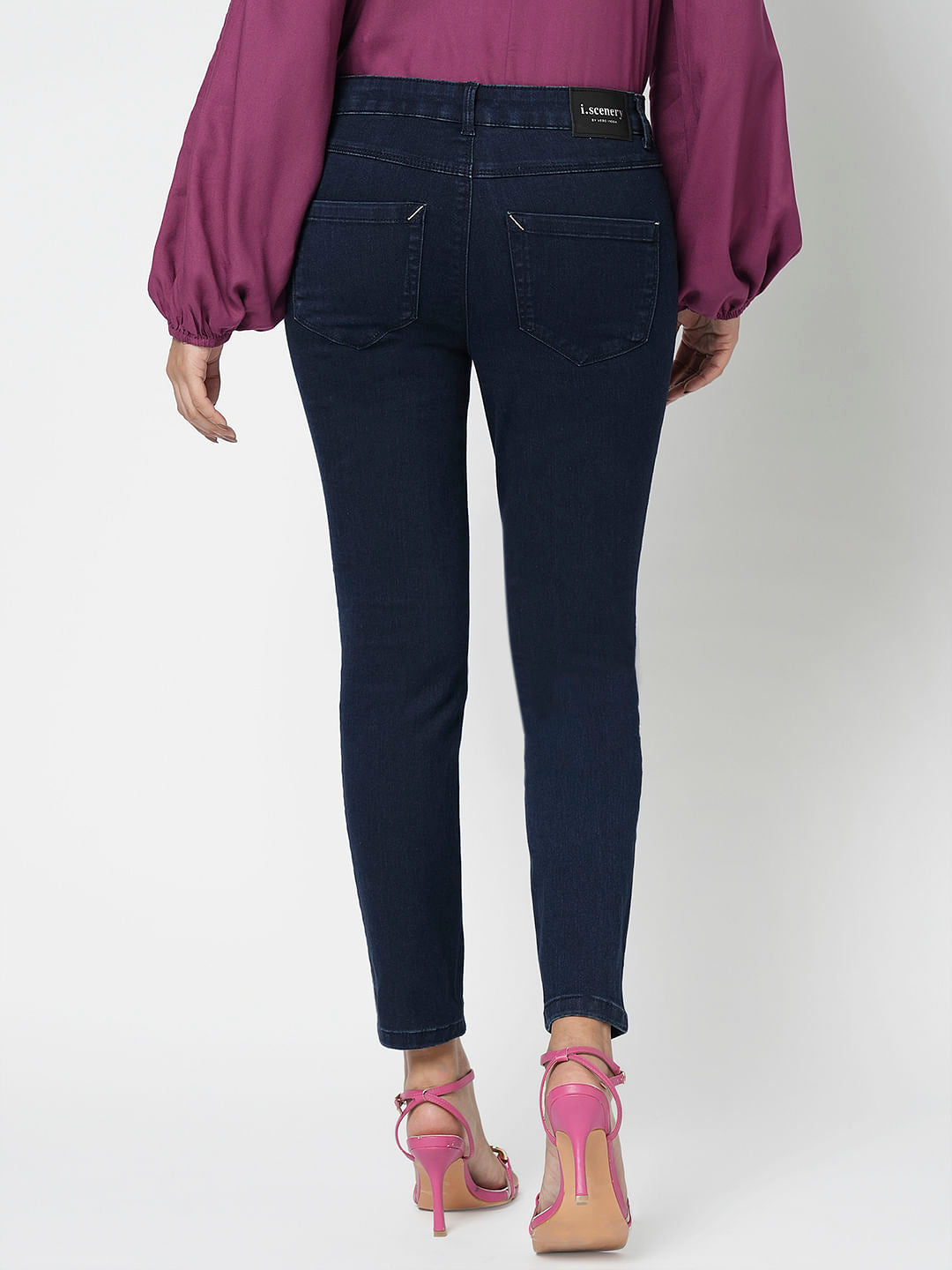 I.Scenery By Vero Moda Dark Blue Mid Rise Skinny Jeggings