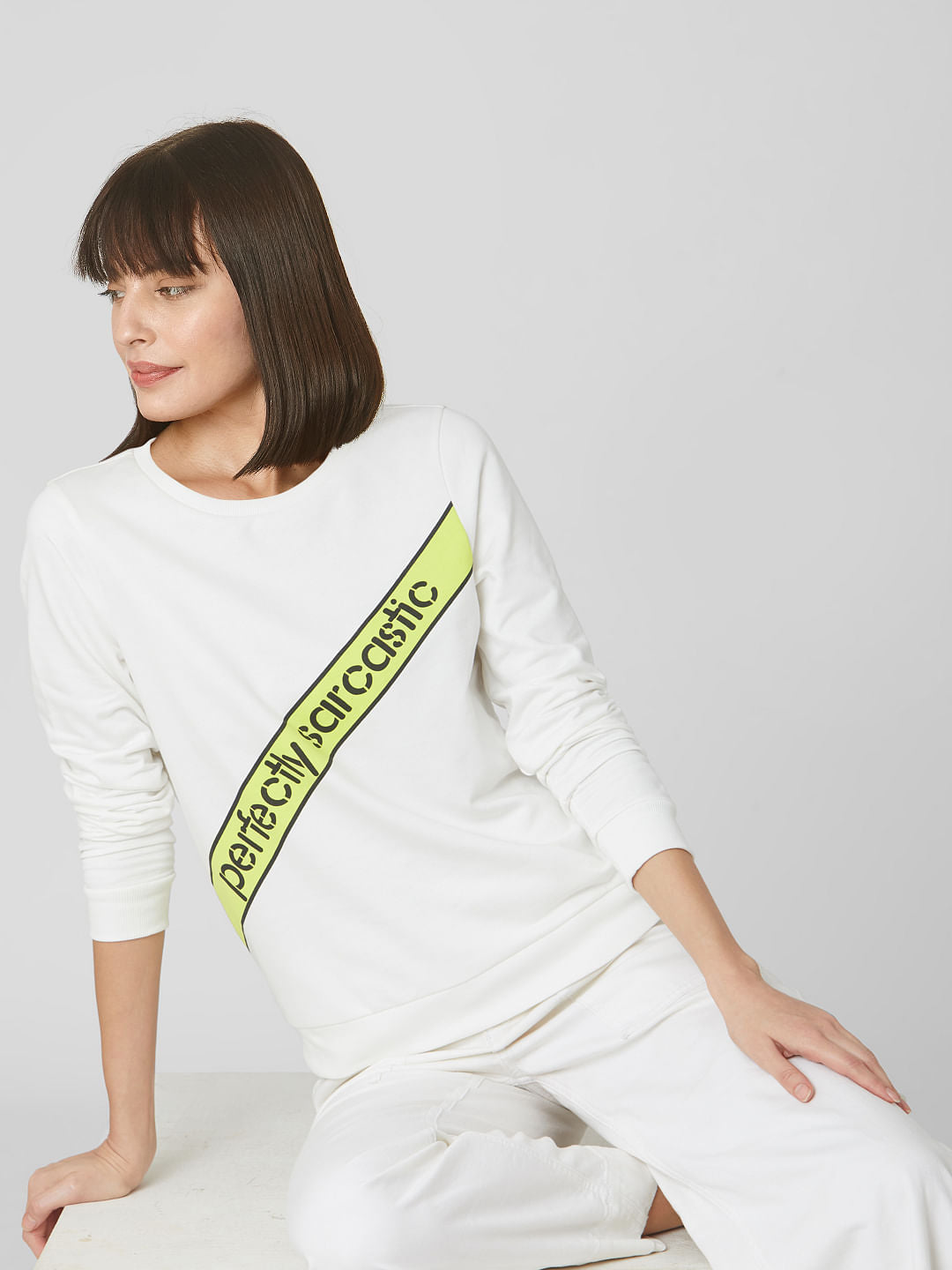 White Slogan Print Sweatshirt