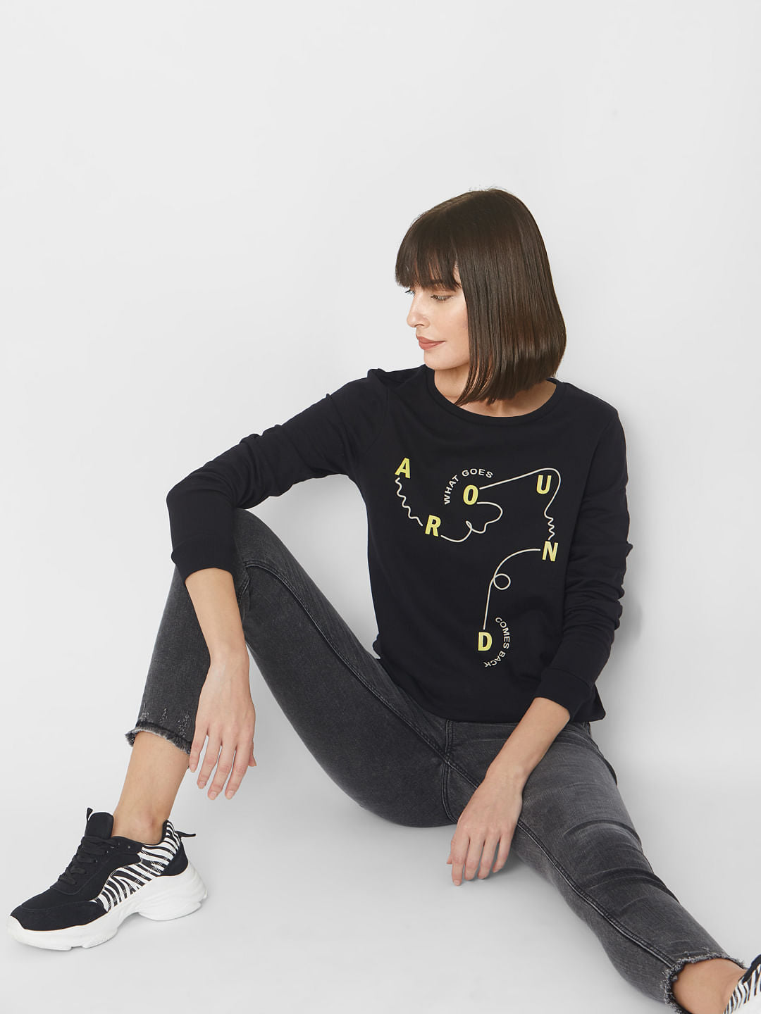 Black Slogan Print Sweatshirt