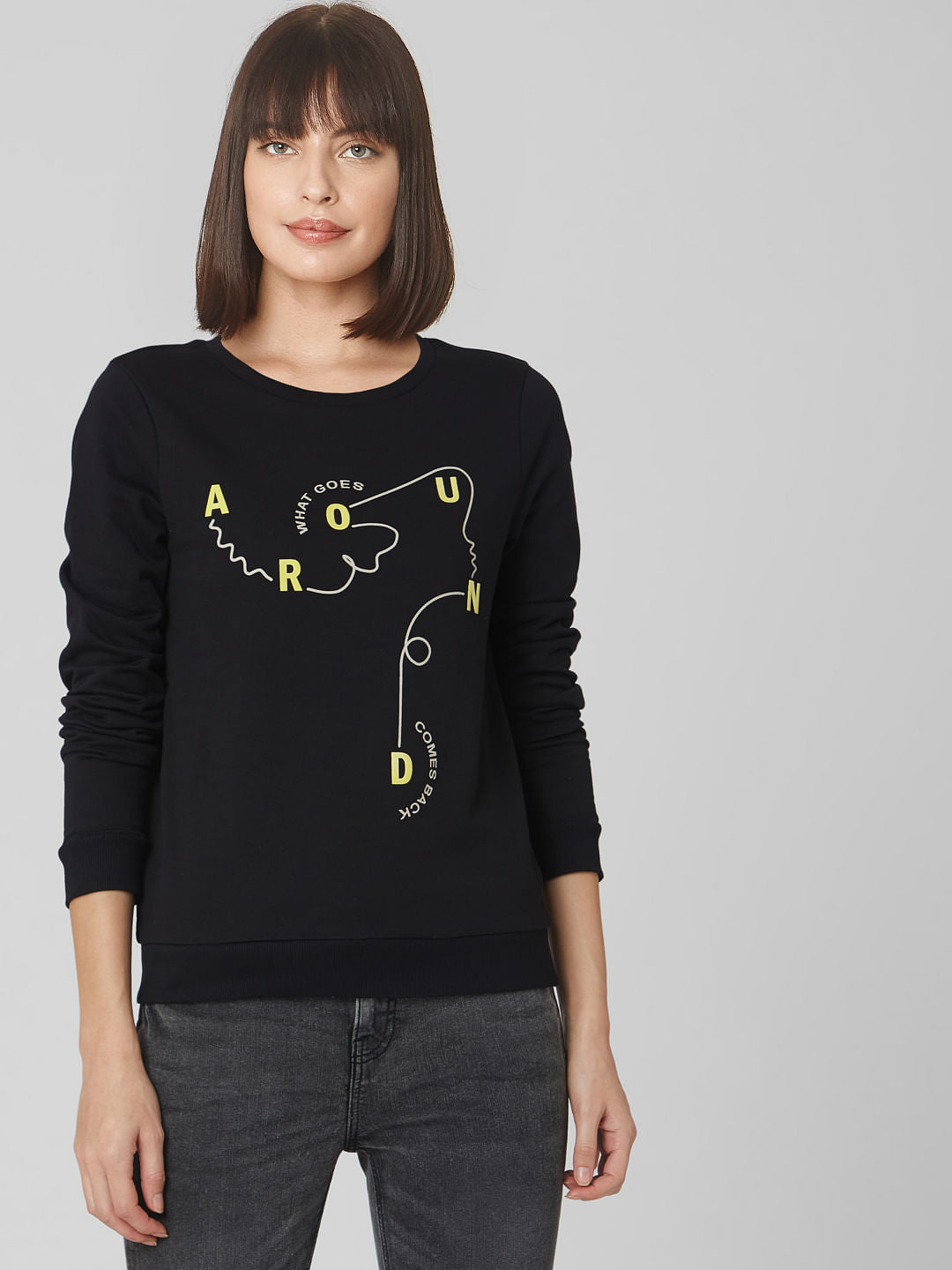 Black Slogan Print Sweatshirt