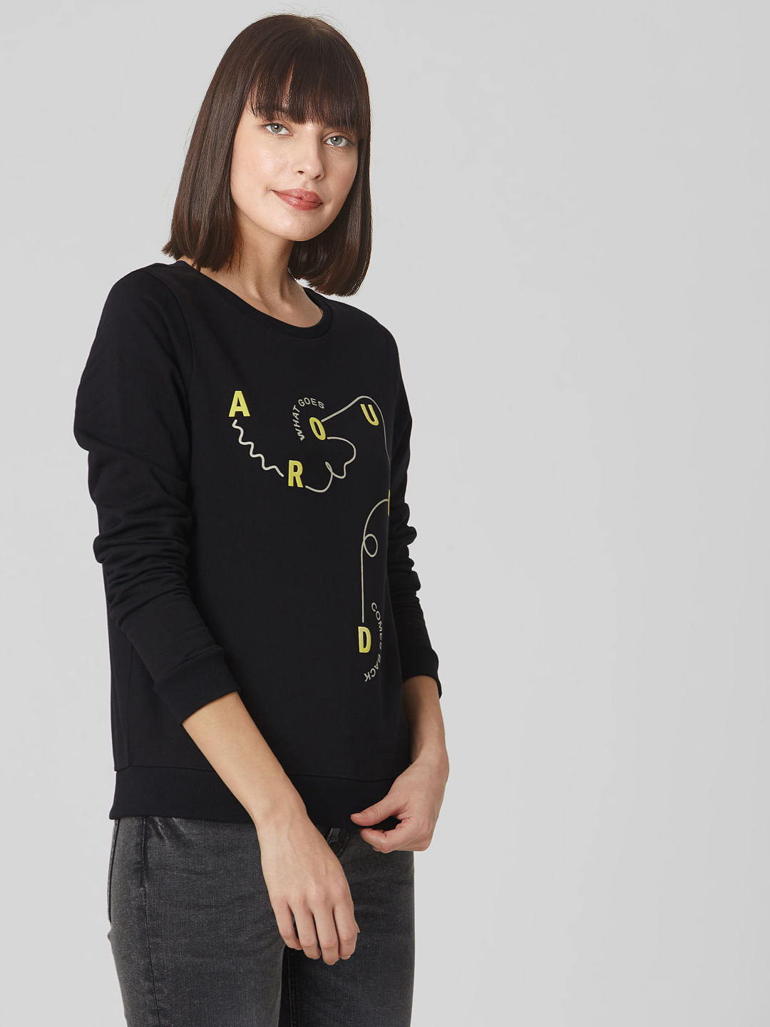 Black Slogan Print Sweatshirt