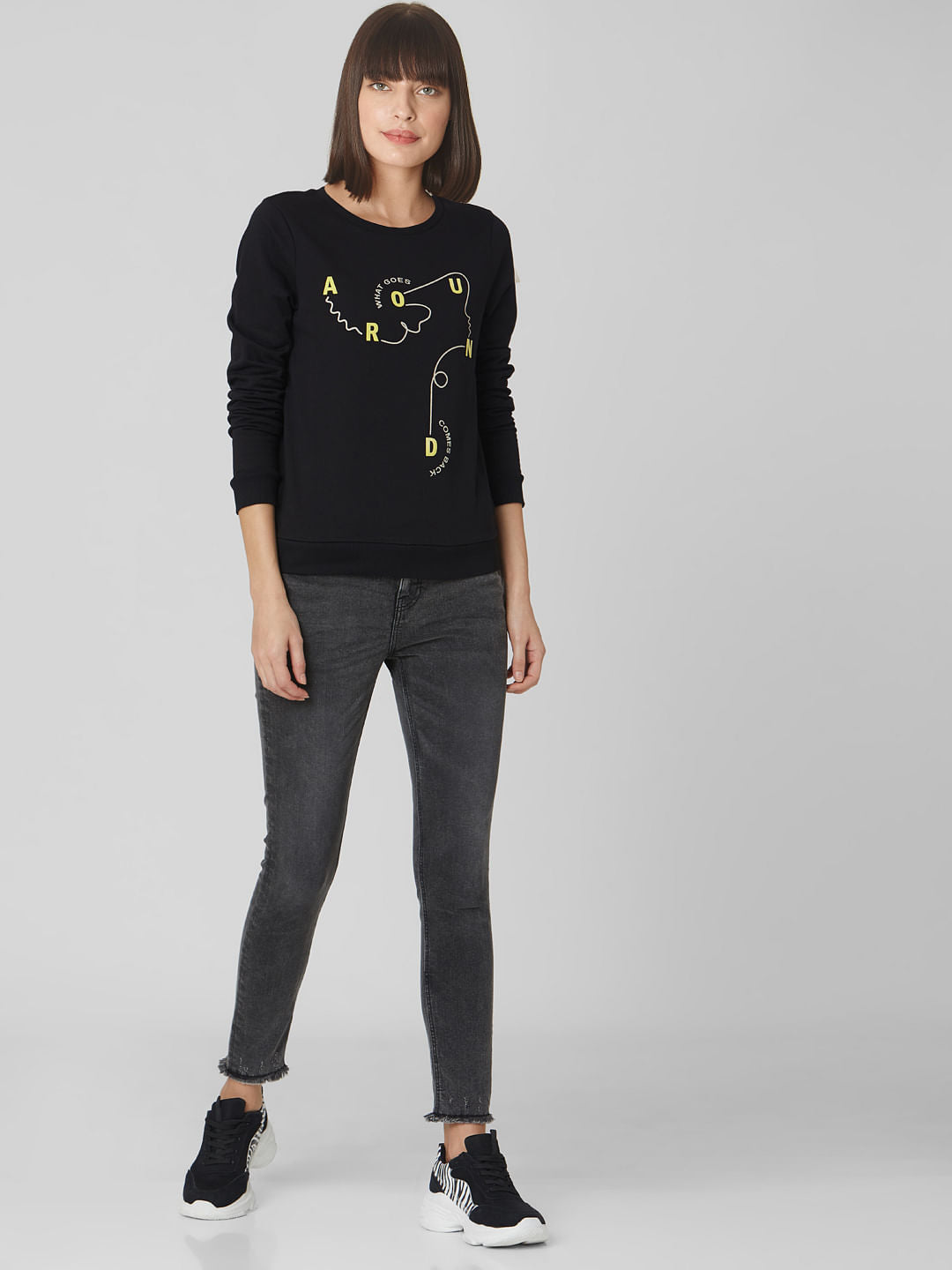 Black Slogan Print Sweatshirt