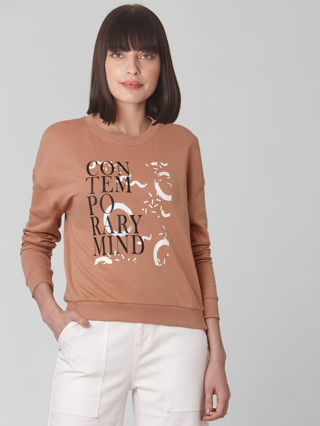 Brown Typographic Print Sweatshirt