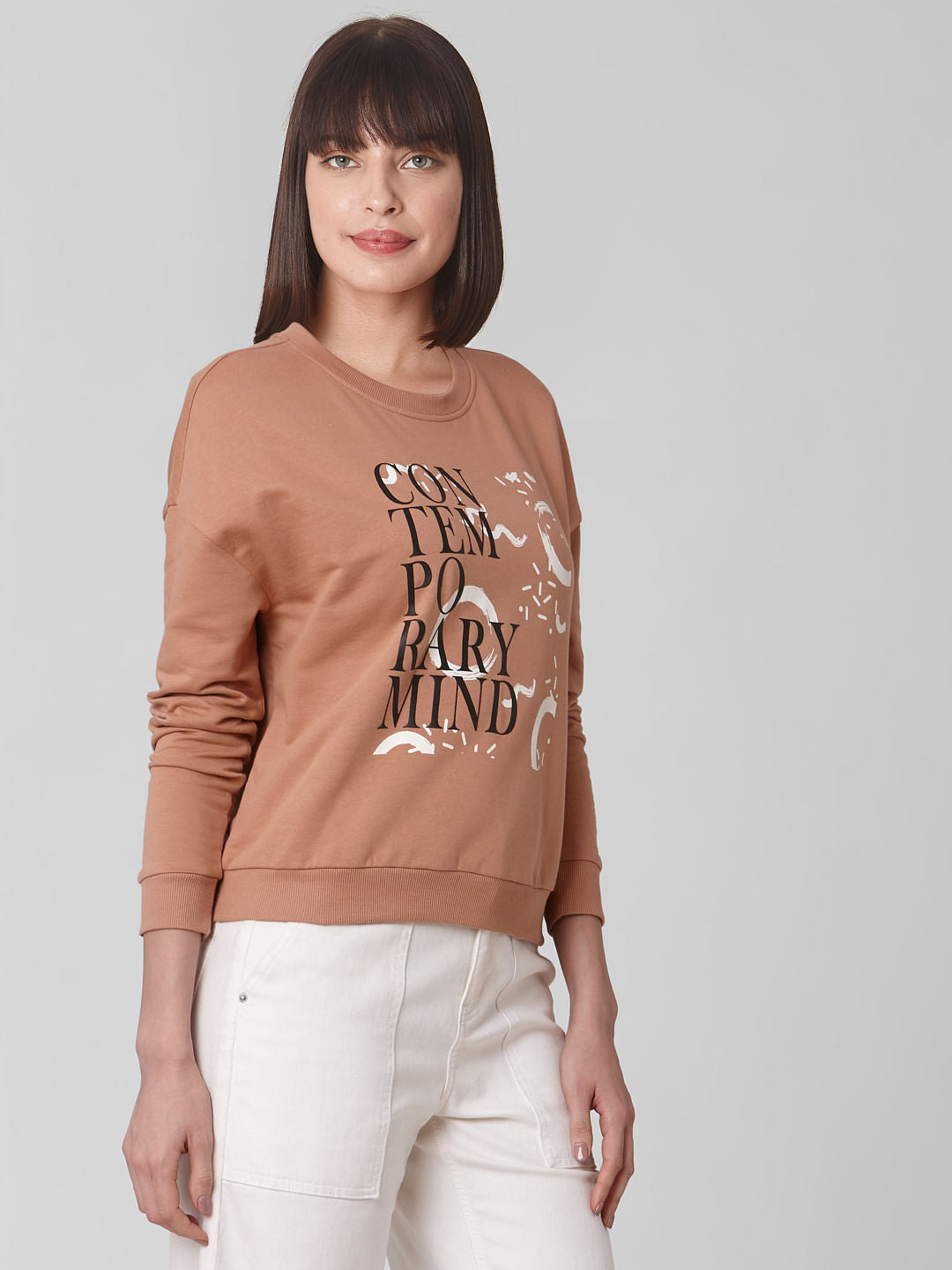 Brown Typographic Print Sweatshirt