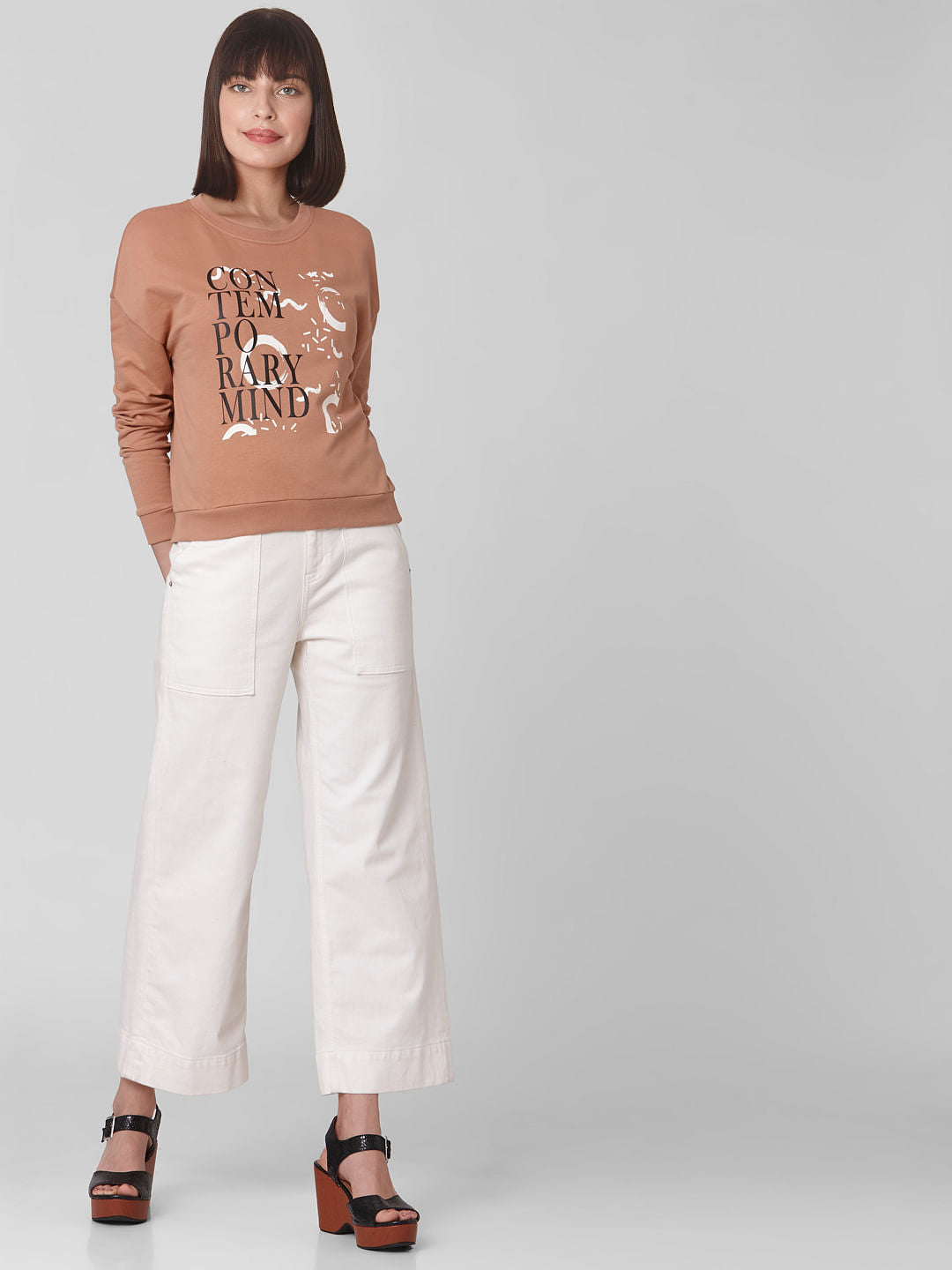 Brown Typographic Print Sweatshirt